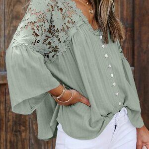 Autumn thin black lace shirt women's plus-size V-neck base top